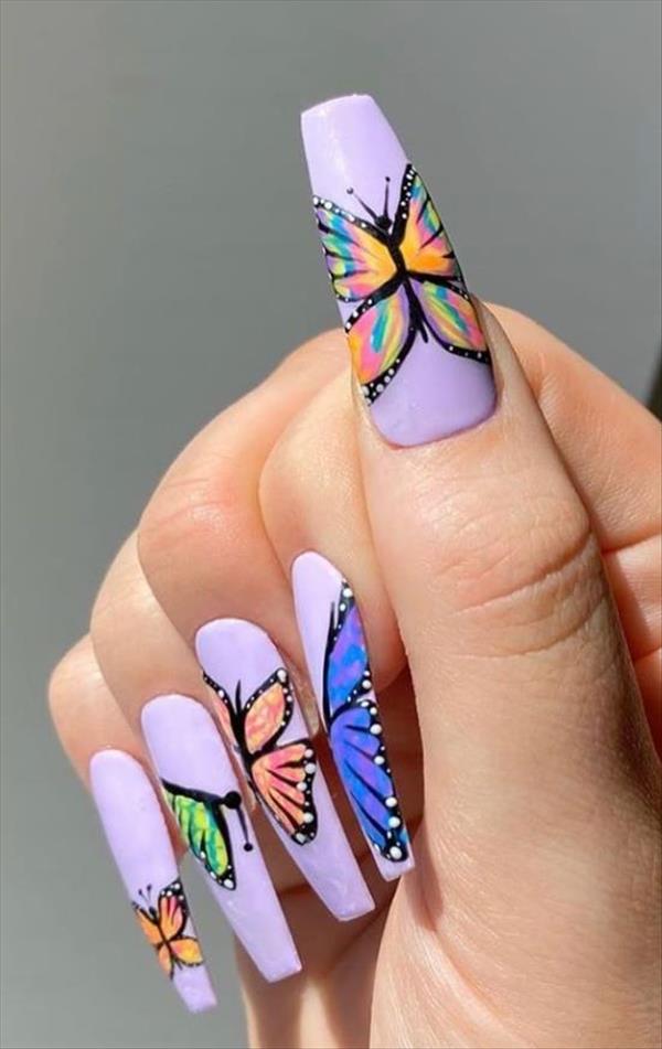 Various beautiful Butterfly coffin nails design ideas this summer
