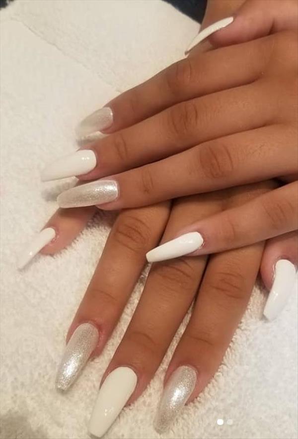 Creative acrylic coffin nails with different colors in the summer of ...