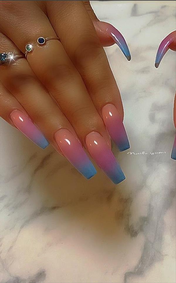 Creative acrylic coffin nails with different colors in the ...
