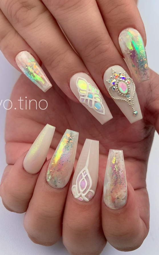 30 Bling acrylic coffin nails design with rhenistones, Charming and ...