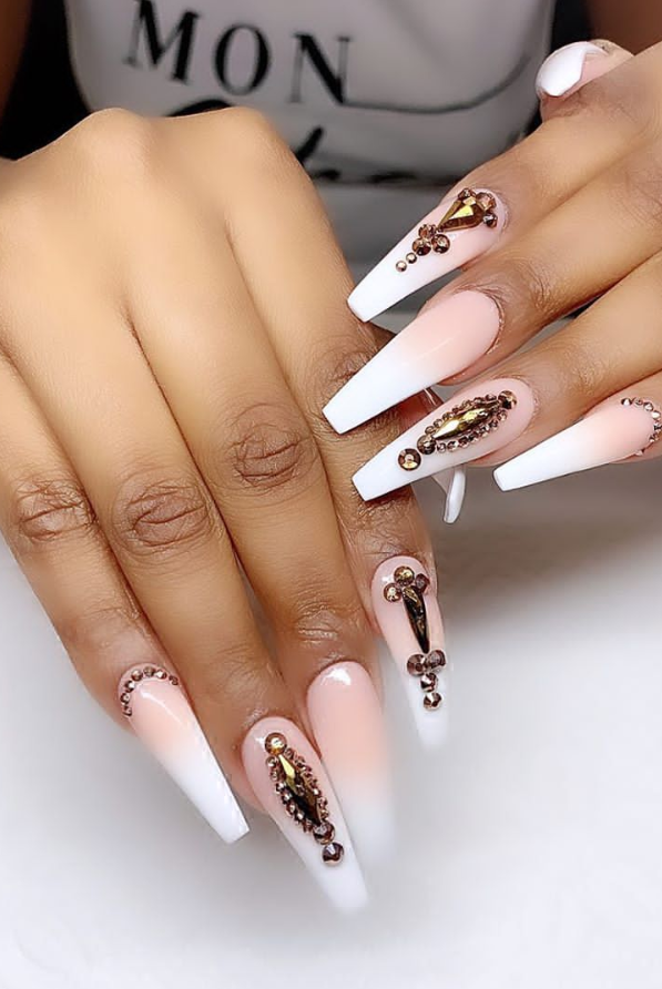 Bling Acrylic Coffin Nails Design With Rhenistones Charming And Pretty Mycozylive Com