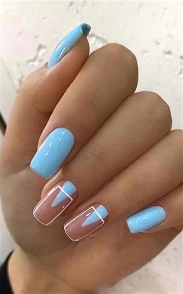 2020 shiny Acrylic short square nails full of design sense suitable for