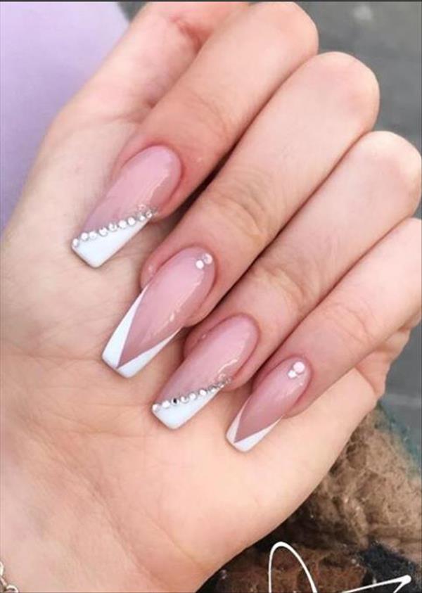 Various styles of French pink coffin nails of the pink series in the