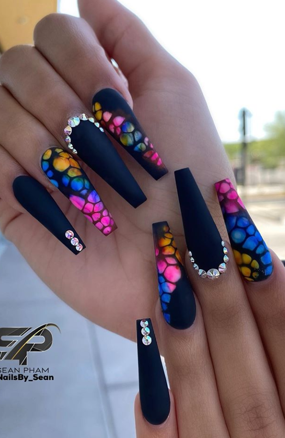 30 Bling acrylic coffin nails design with rhenistones, Charming and ...
