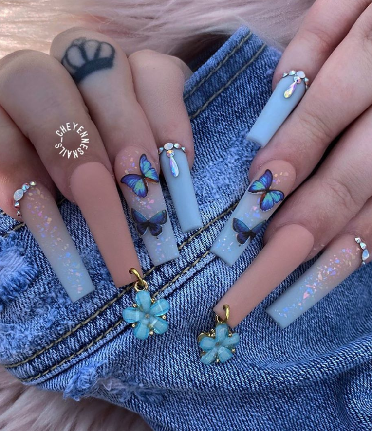 21 Trendy summer nails ideas-hot acrylic blue coffin nails design
