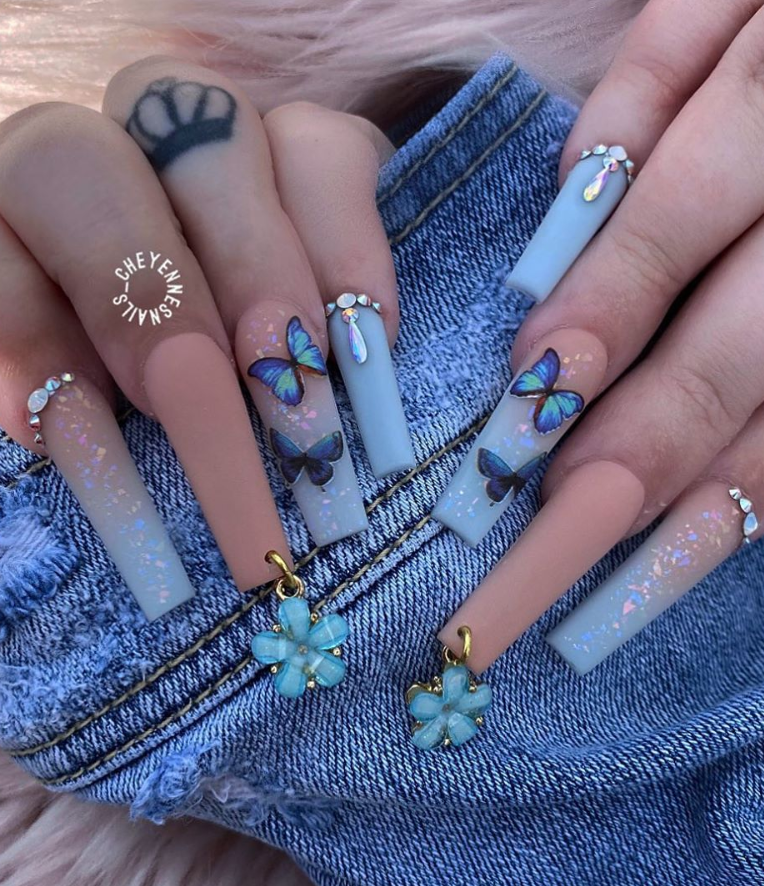 nail designs to do on long light blue acrylic nails