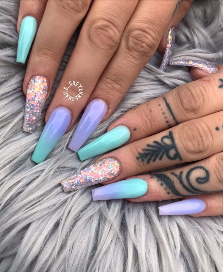 light blue nail designs coffin