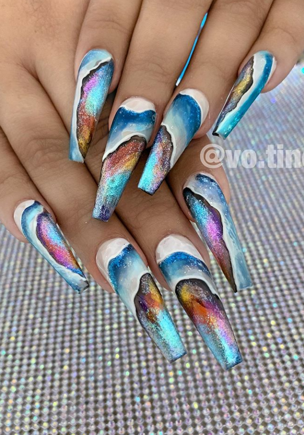 21 Trendy summer nails ideas-hot acrylic blue coffin nails design ...