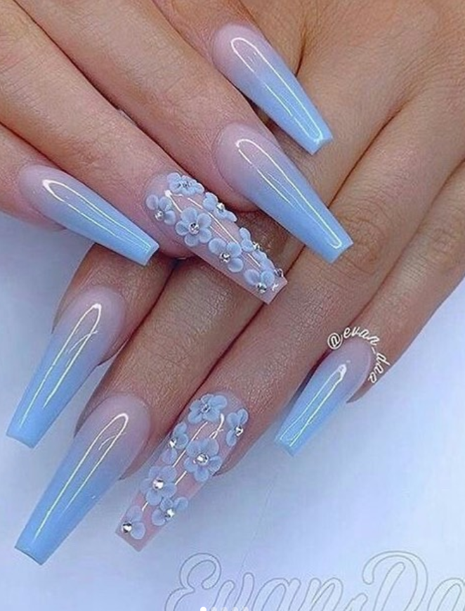 Blue Coffin Acrylic Nail Designs