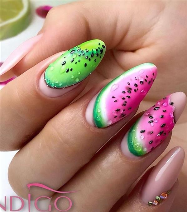 Almond nails | bright nail color design for short almond nails polish ...