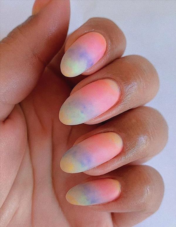 Almond nails | bright nail color design for short almond nails polish
