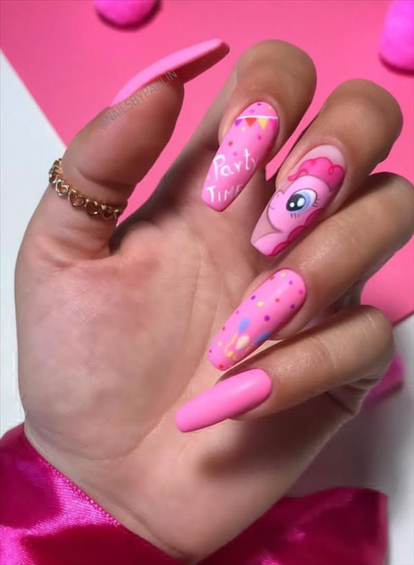 Nails design | Pretty cartoon nails with acrylic coffin nails design to