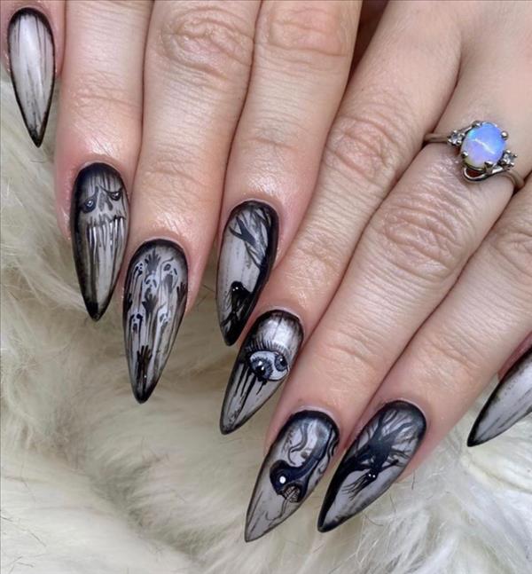 30+ Halloween nails: Spooky Halloween skull nails art design ideas ...