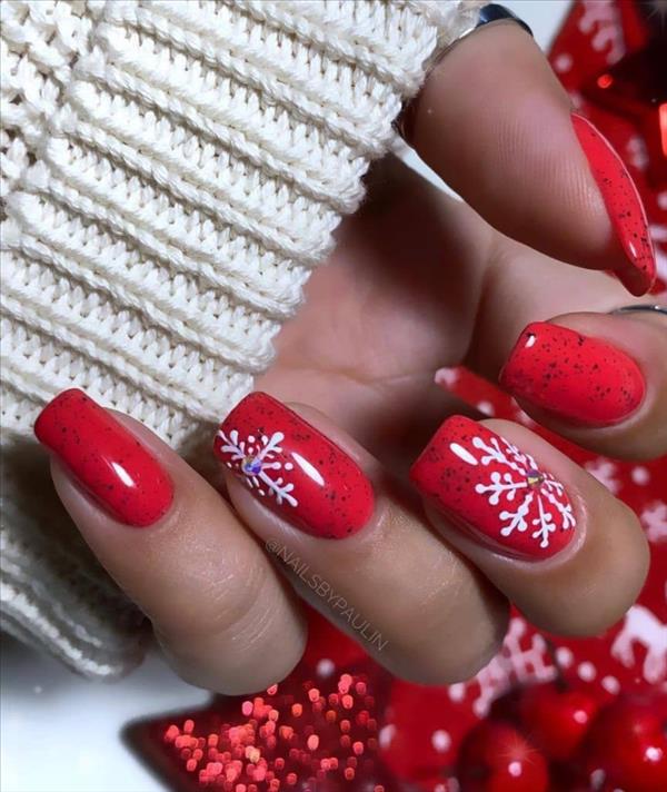 55 Pretty acrylic short square nails design to welcome your Chistmas