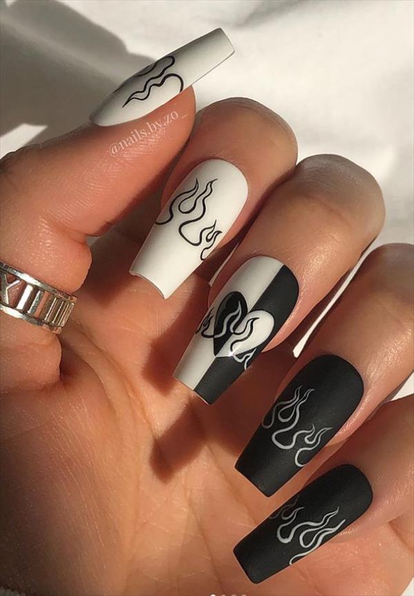 Nails Art | 42 Amazing Acrylic coffin nails design with silhouettes and