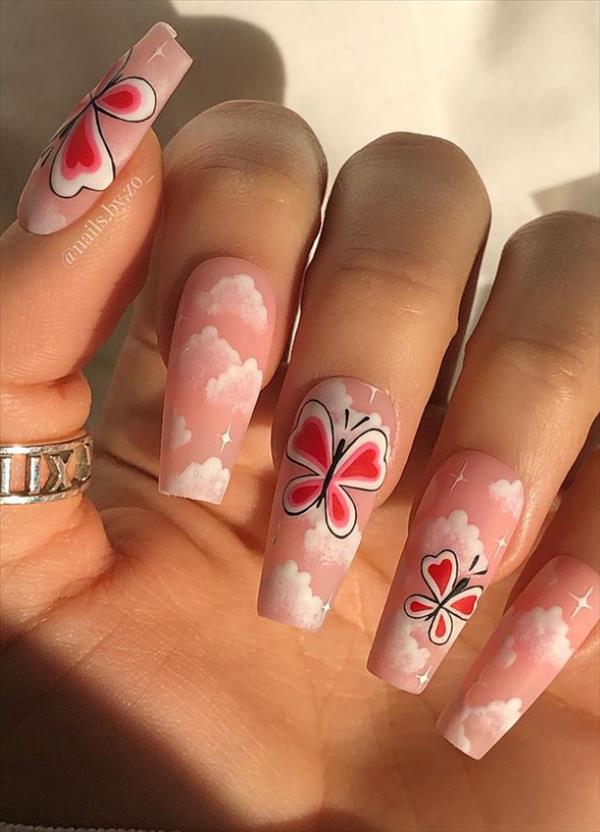 24 Super hot butterfly nails for acrylic coffin nails ideas 2021 - Cozy