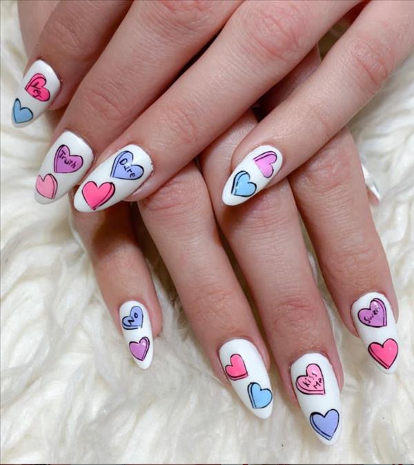 Nails Design | Charming short acrylic heart nails to try for your ...