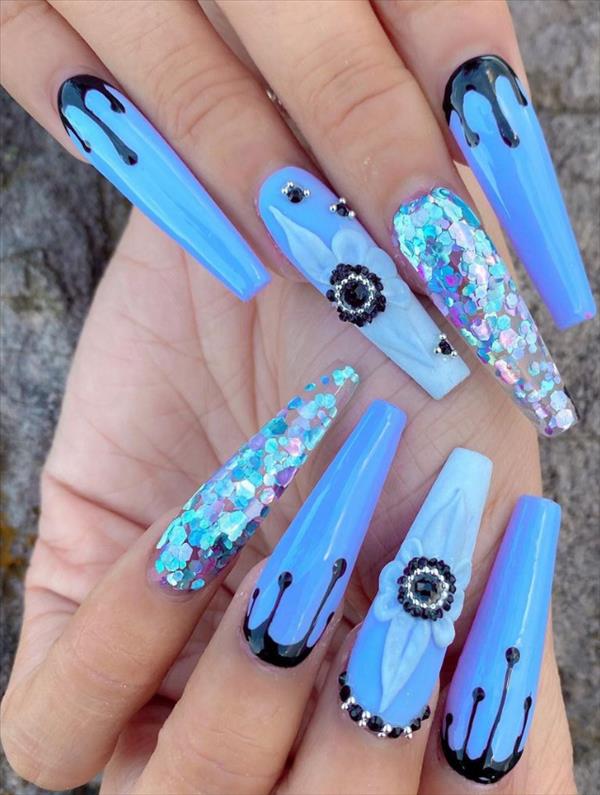 Glitter coffin nails with rhinestones bling your whole Summer day ...