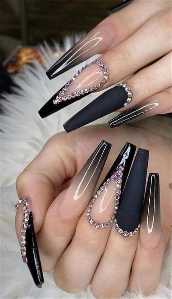 Glitter Coffin Nails With Rhinestones Bling Your Whole Summer Day 7006