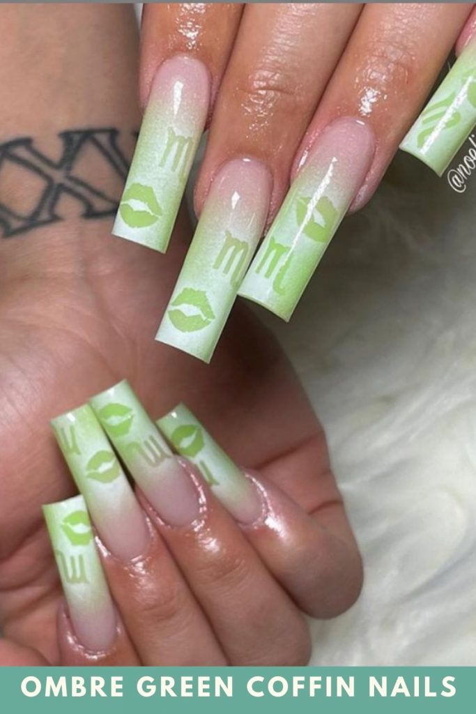 30 Aesthetic ombre green coffin nails design that are perfect for summer