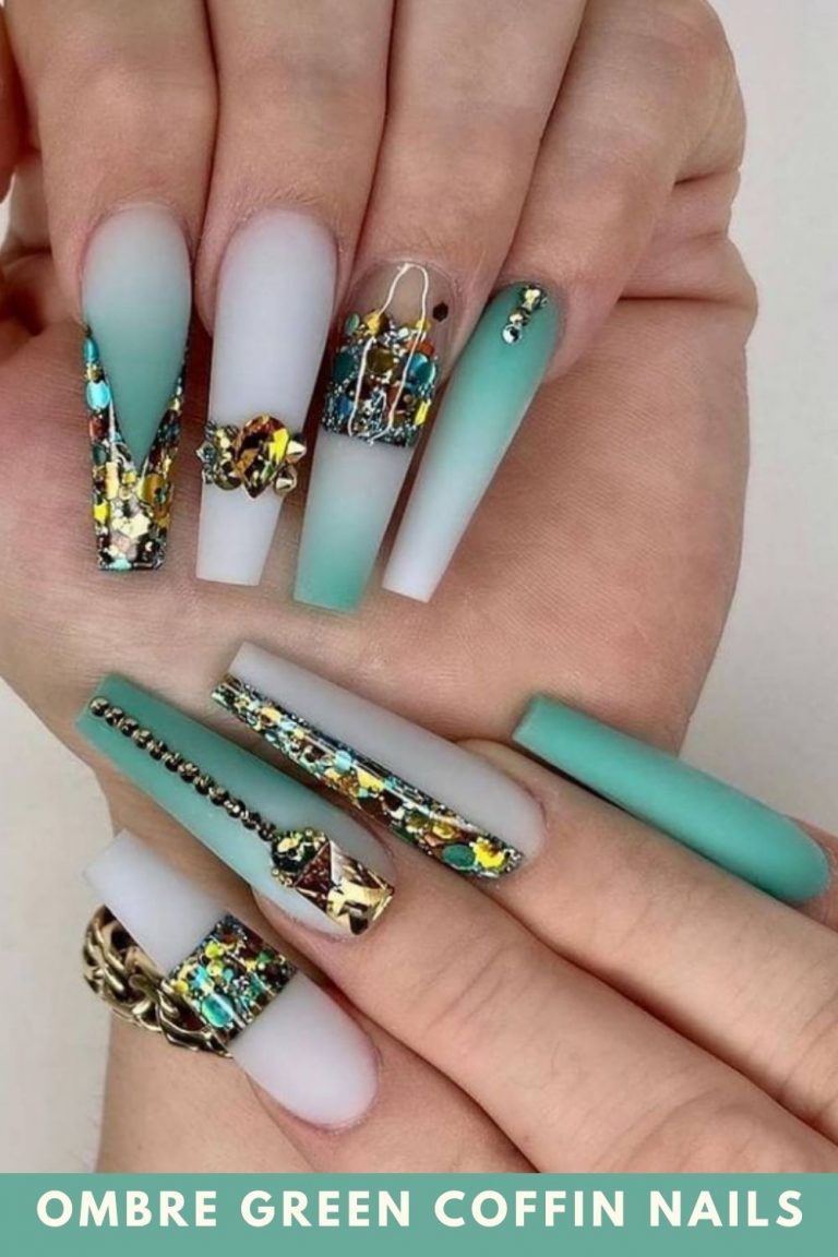 30 Aesthetic ombre green coffin nails design that are perfect for summer