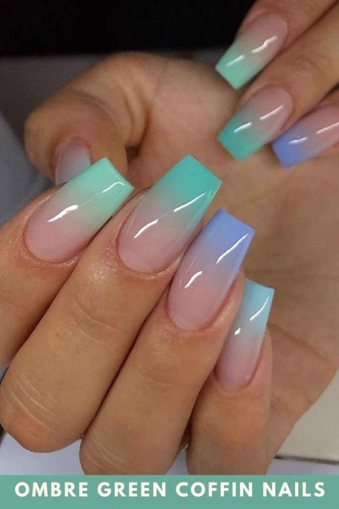 30 Aesthetic Ombre Green Coffin Nails Design That Are Perfect For Summer