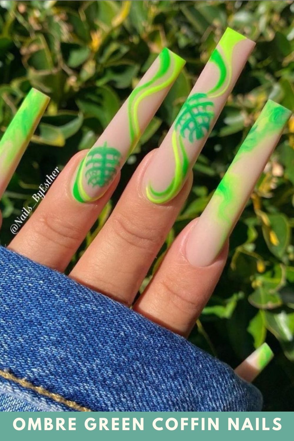 30 Aesthetic ombre green coffin nails design that are perfect for summer