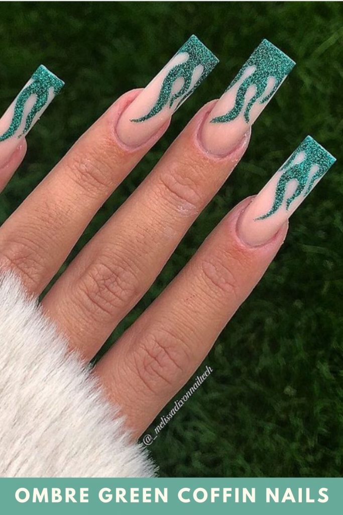 30 Aesthetic ombre green coffin nails design that are perfect for summer