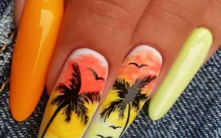 Stripes and Palm Tree Nail Art