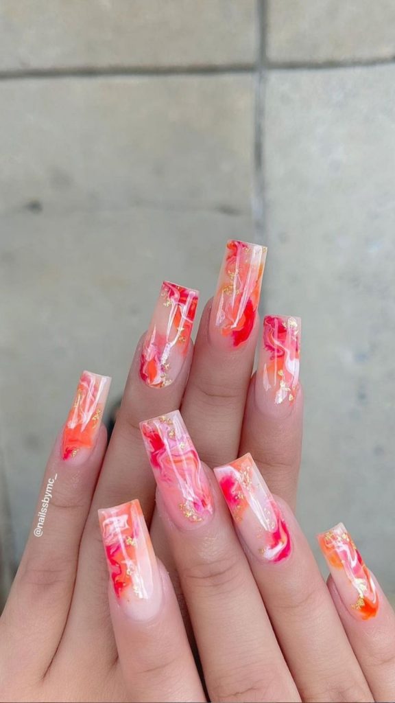 Colored acrylic coffin nails for Summer and Fall 2021! #coffinnails #acrylicnails #fallcoffinnails #summercoffinnail #acryliccoffinnails