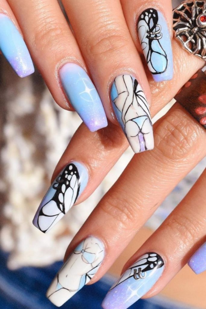 Butterfly nails | best acrylic nails art design for 2021