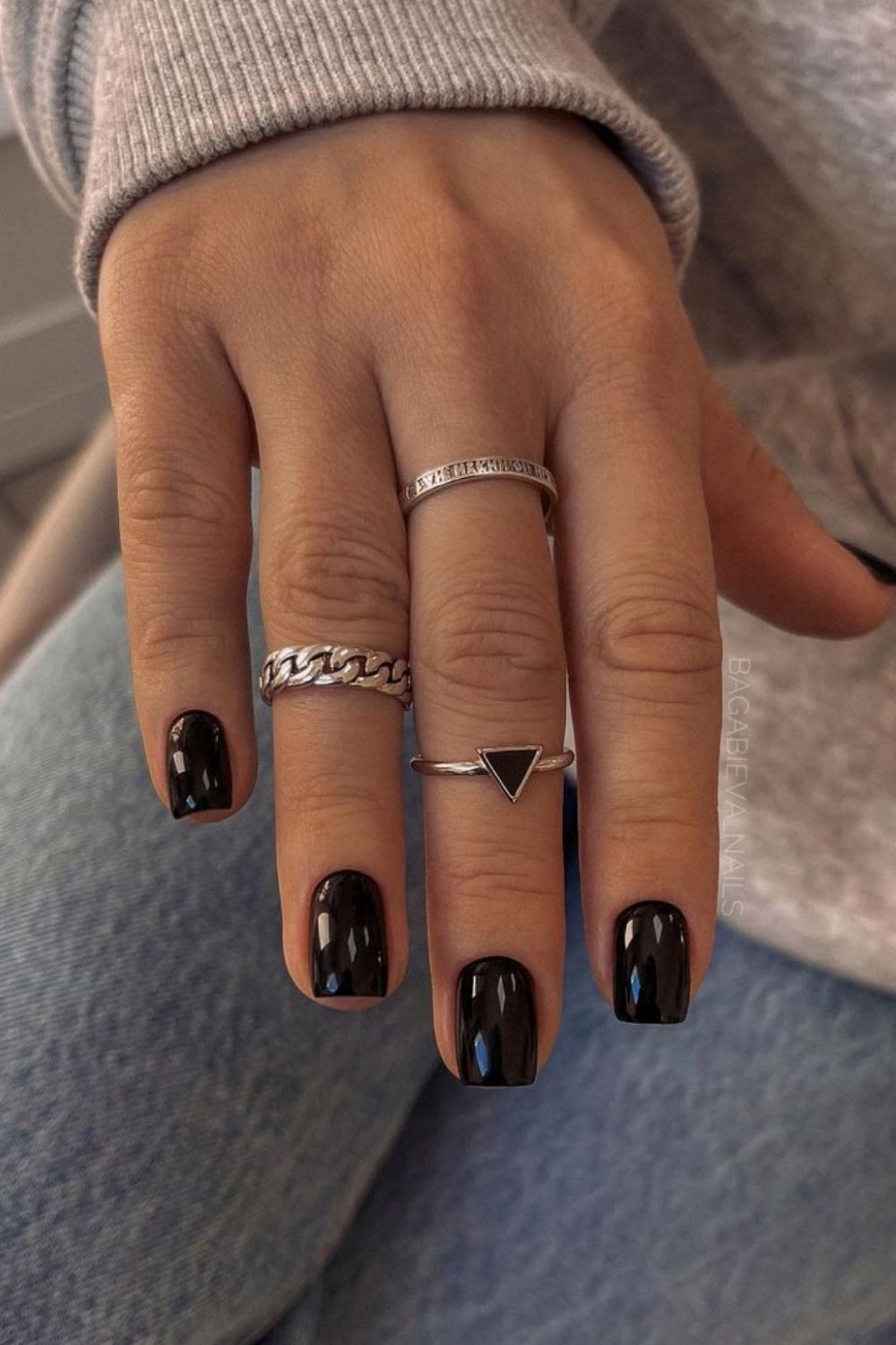 43 Best Black Acrylic Nails Designs in Short square nails for 2021 