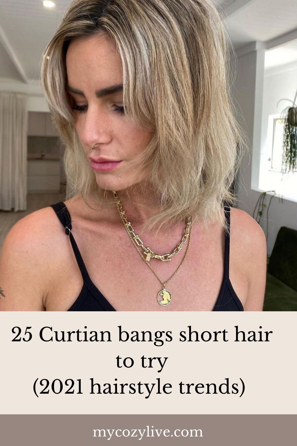 Best Curtain bangs short hair with layers for modern women