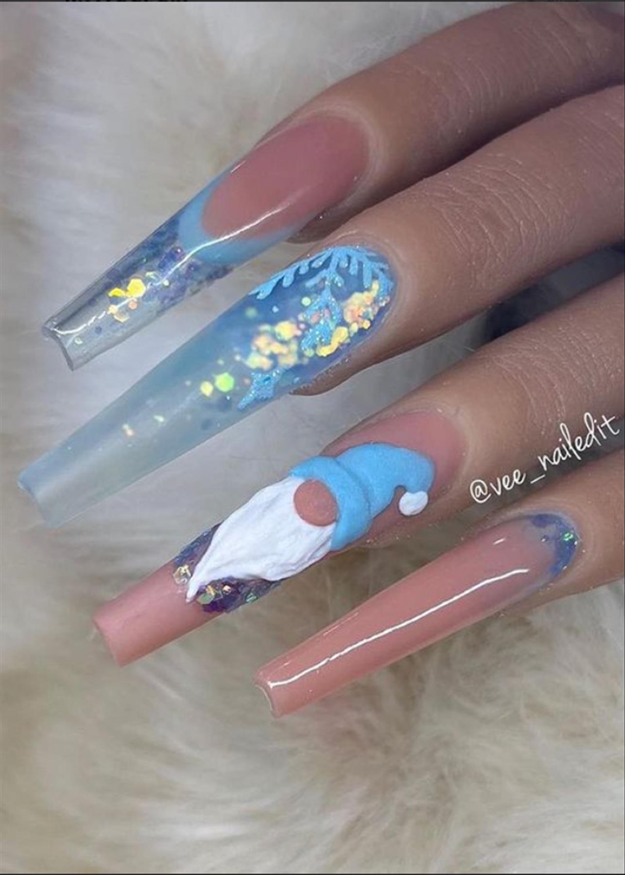 Adorable blue coffin nails for Winter nail colors 2021