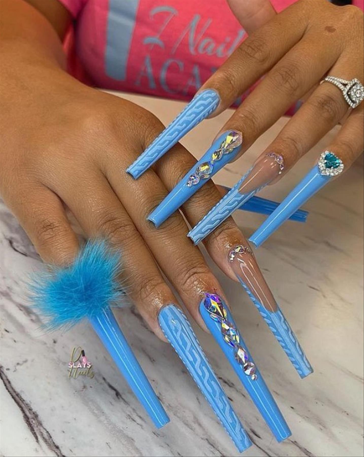 Adorable blue coffin nails for Winter nail colors 2021