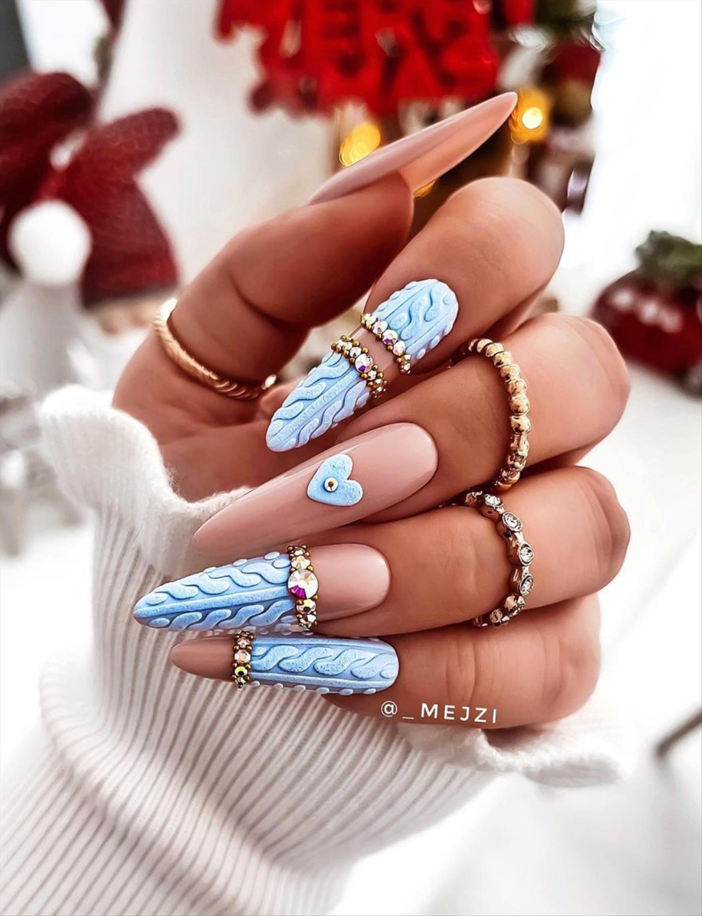 est Short Christmas nails design 2021 with almond nail shapes  