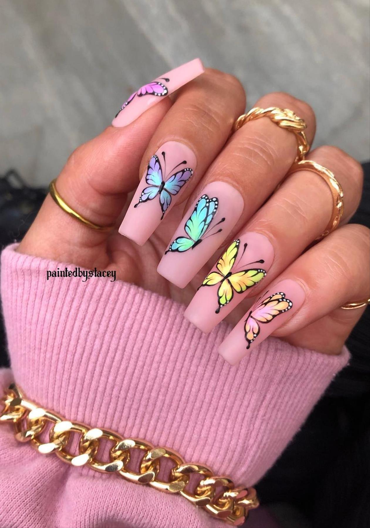 Trendy Butterfly Coffin Nails Perfect for Summer 2022