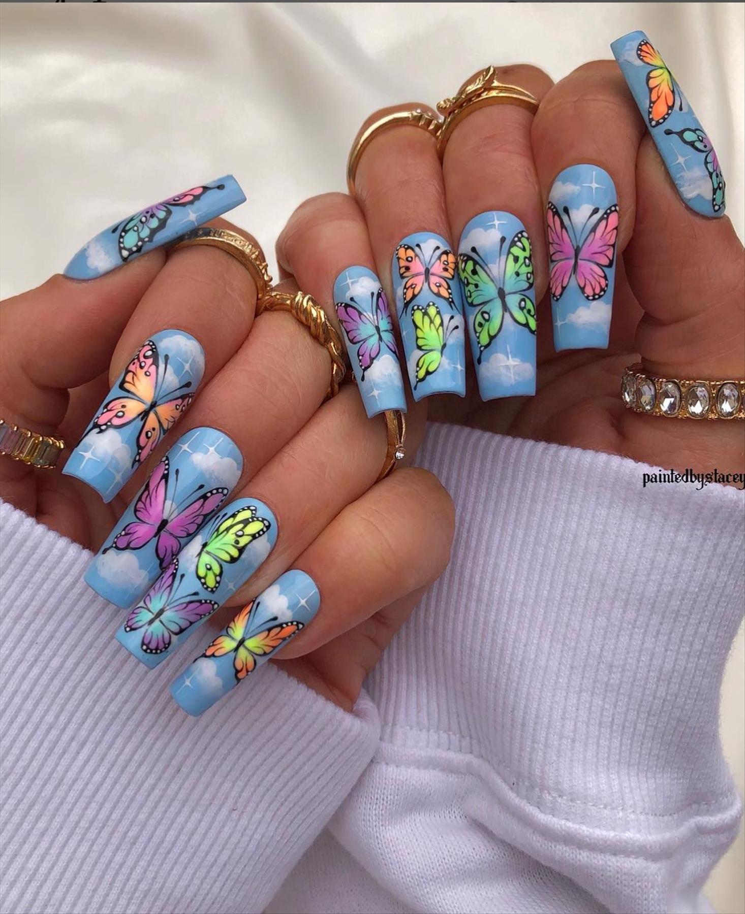 Trendy Butterfly Coffin Nails Perfect for Summer 2022