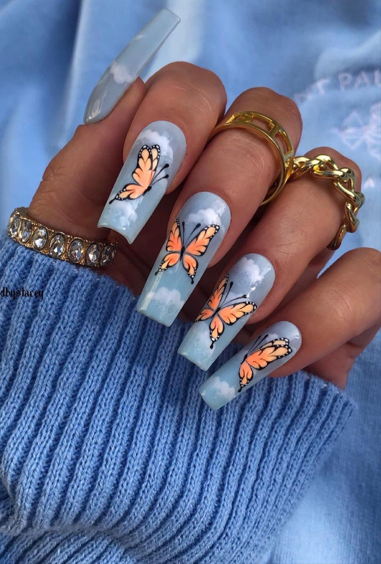 Trendy Butterfly Coffin Nails Perfect for Summer 2022