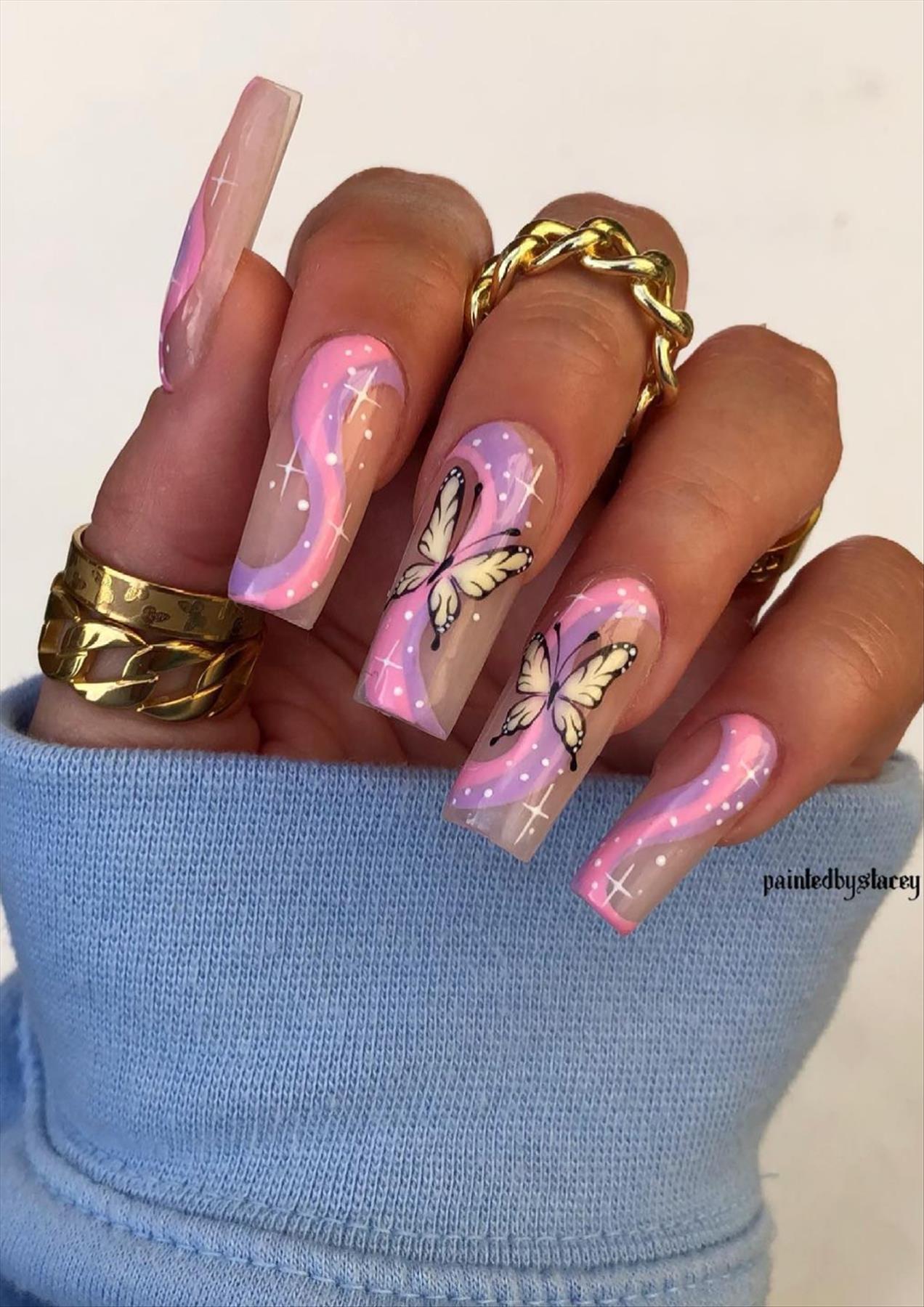 Trendy Butterfly Coffin Nails Perfect for Summer 2022