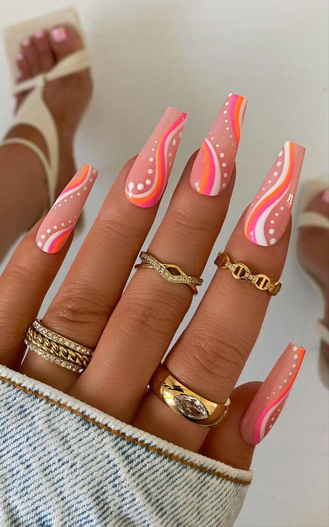 37 Bright Neon orange nails for summer nail colors 2022 