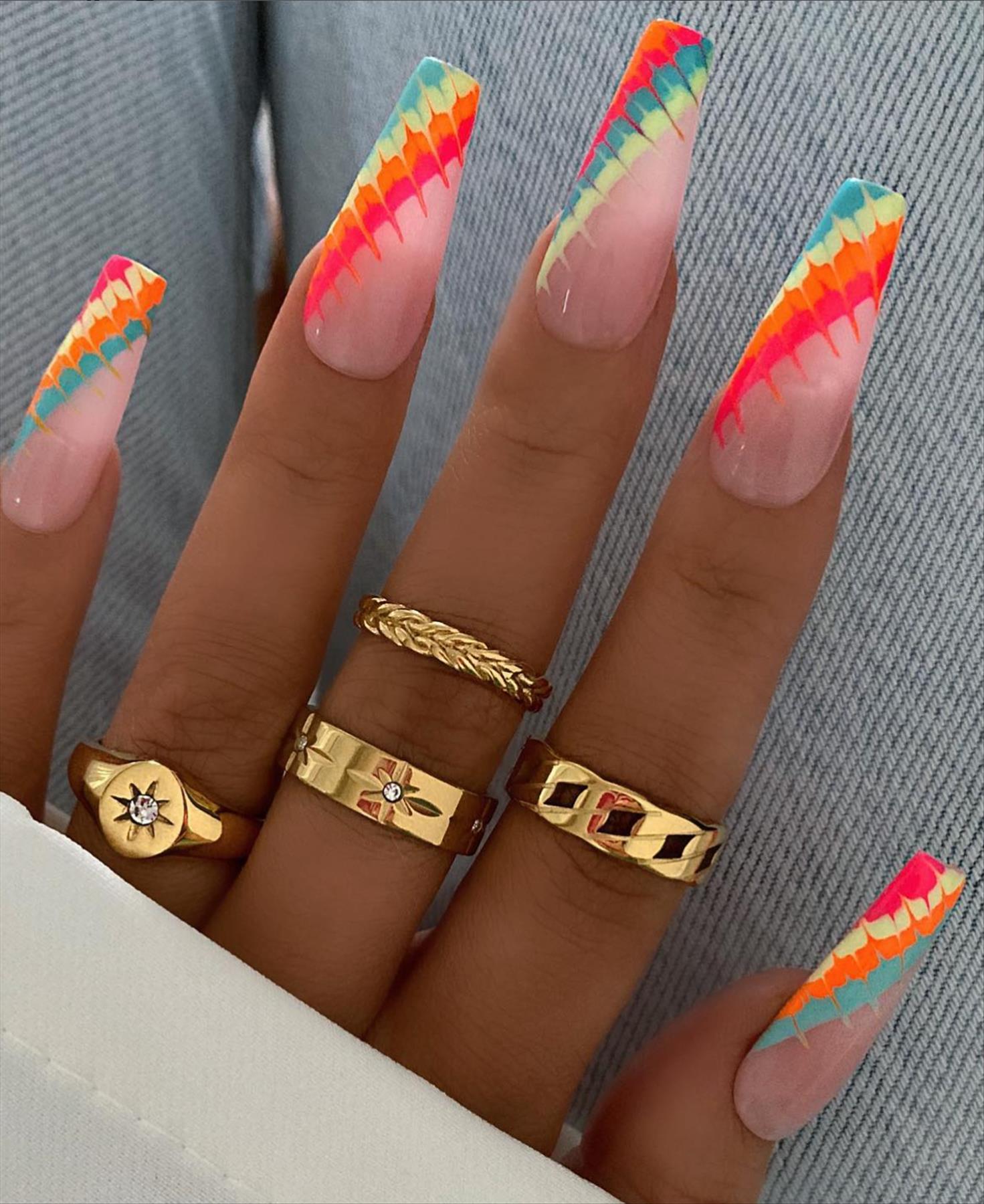 37 Bright Neon orange nails for summer nail colors 2022 