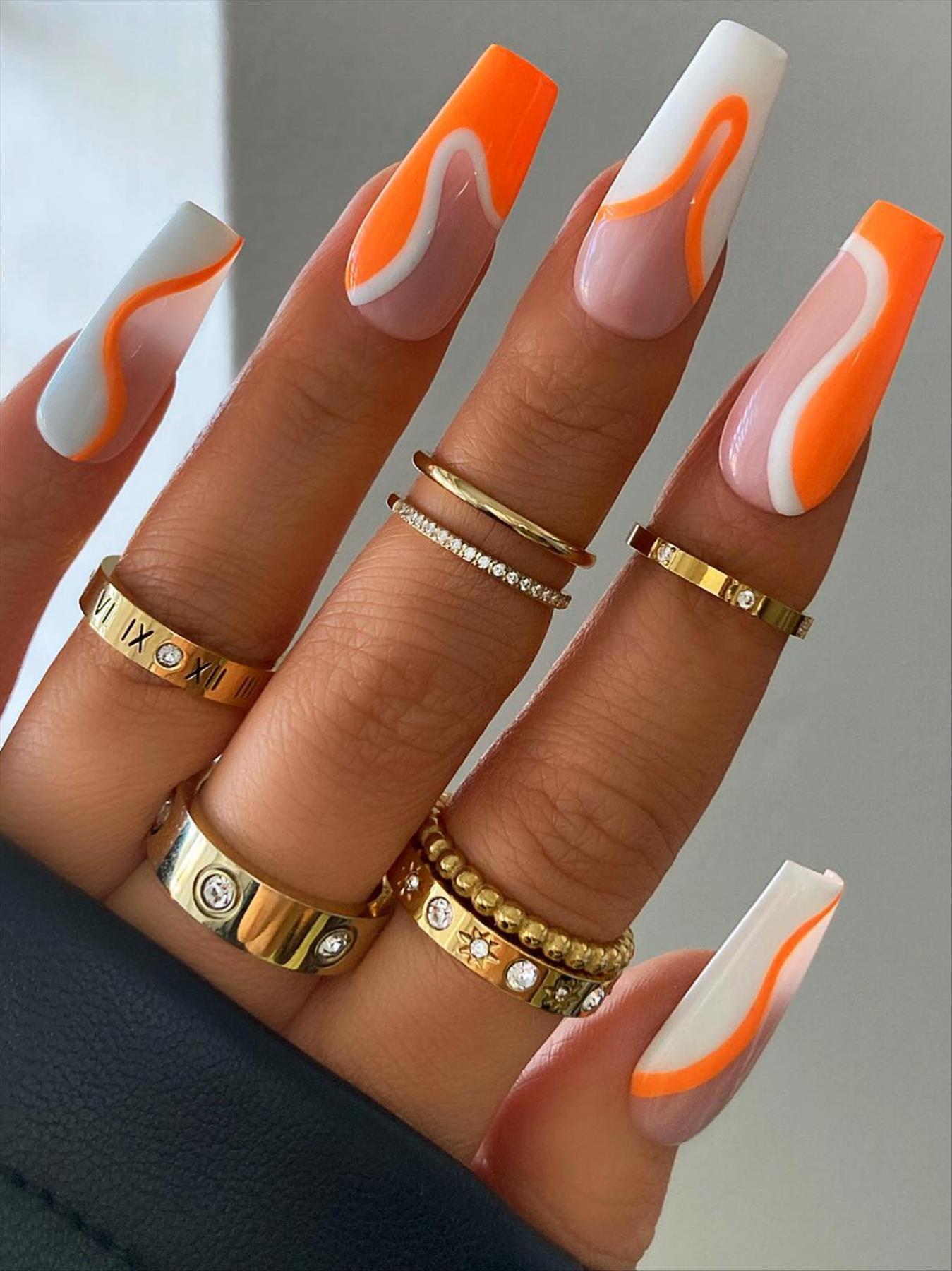 37 Bright Neon orange nails for summer nail colors 2022 - Mycozylive.com