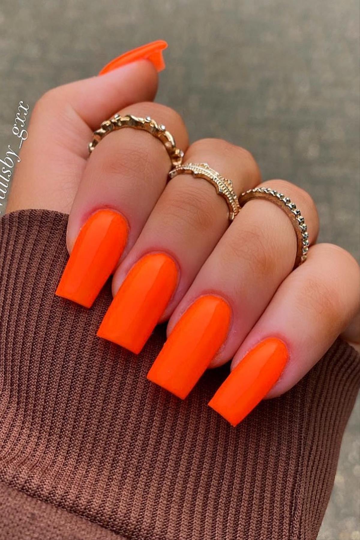 37 Bright Neon orange nails for summer nail colors 2022 - Mycozylive.com