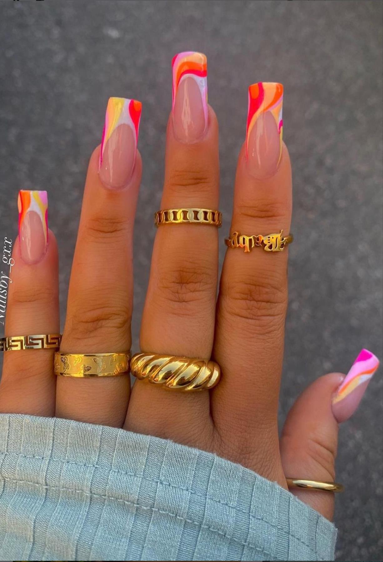 37 Bright Neon orange nails for summer nail colors 2022 - Mycozylive.com