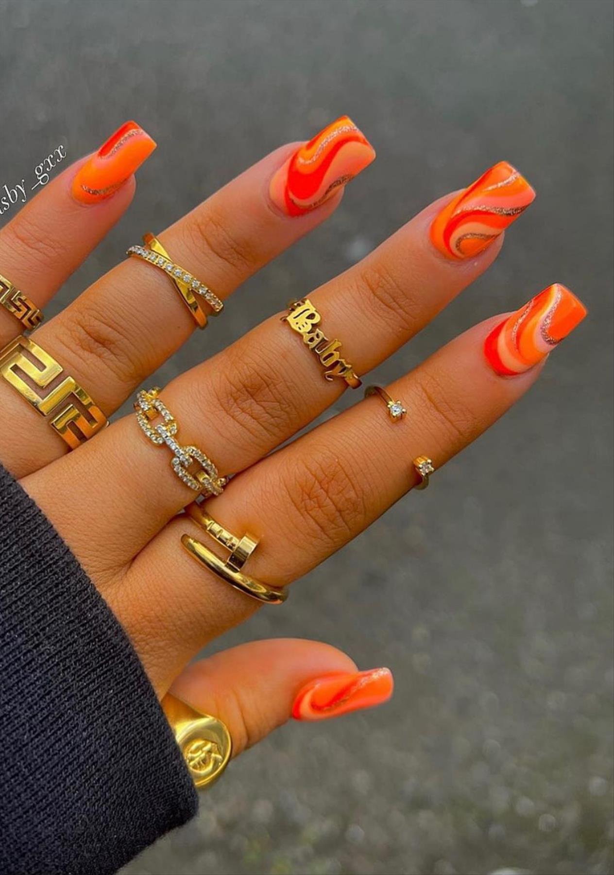 37 Bright Neon orange nails for summer nail colors 2022 