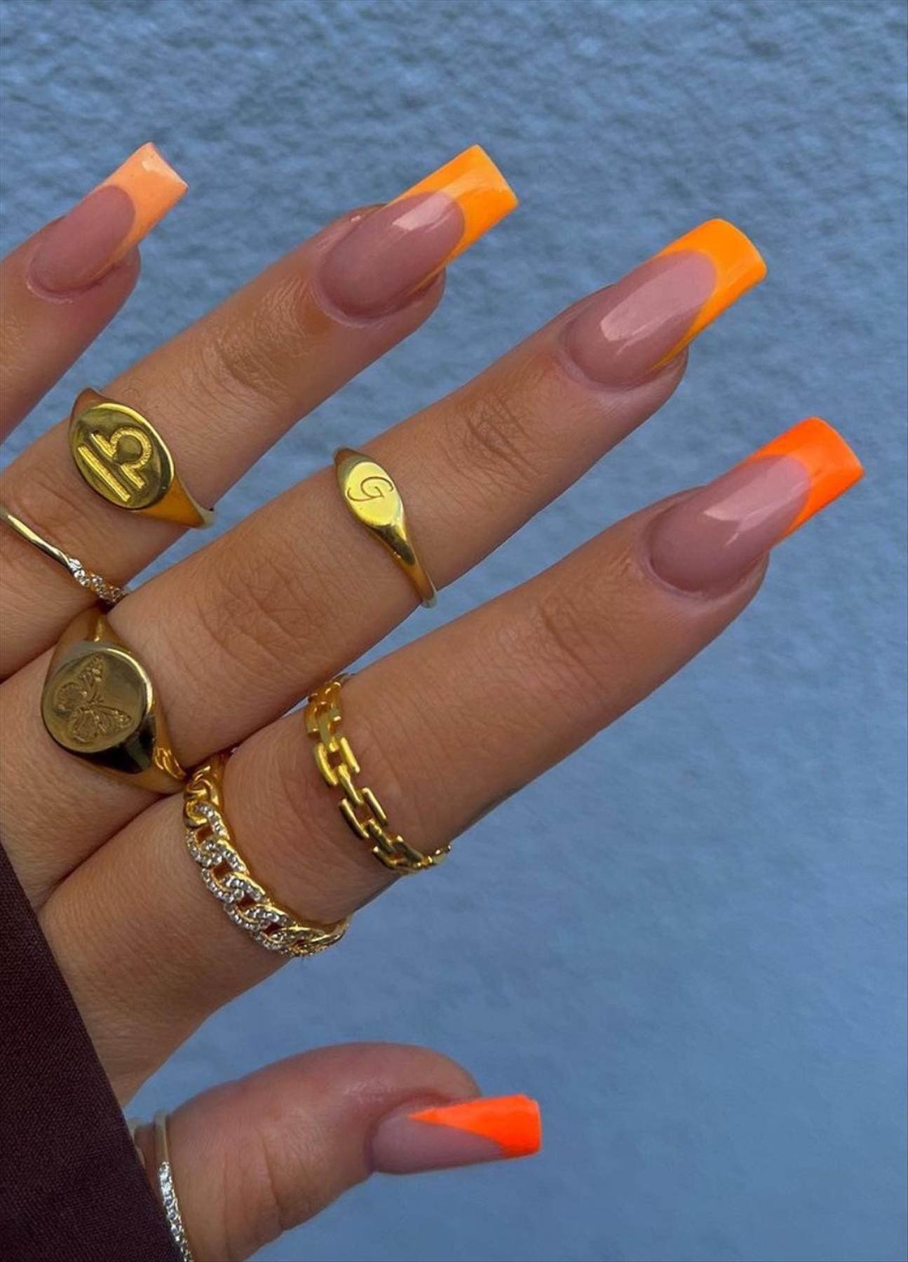 37 Bright Neon orange nails for summer nail colors 2022 - Mycozylive.com