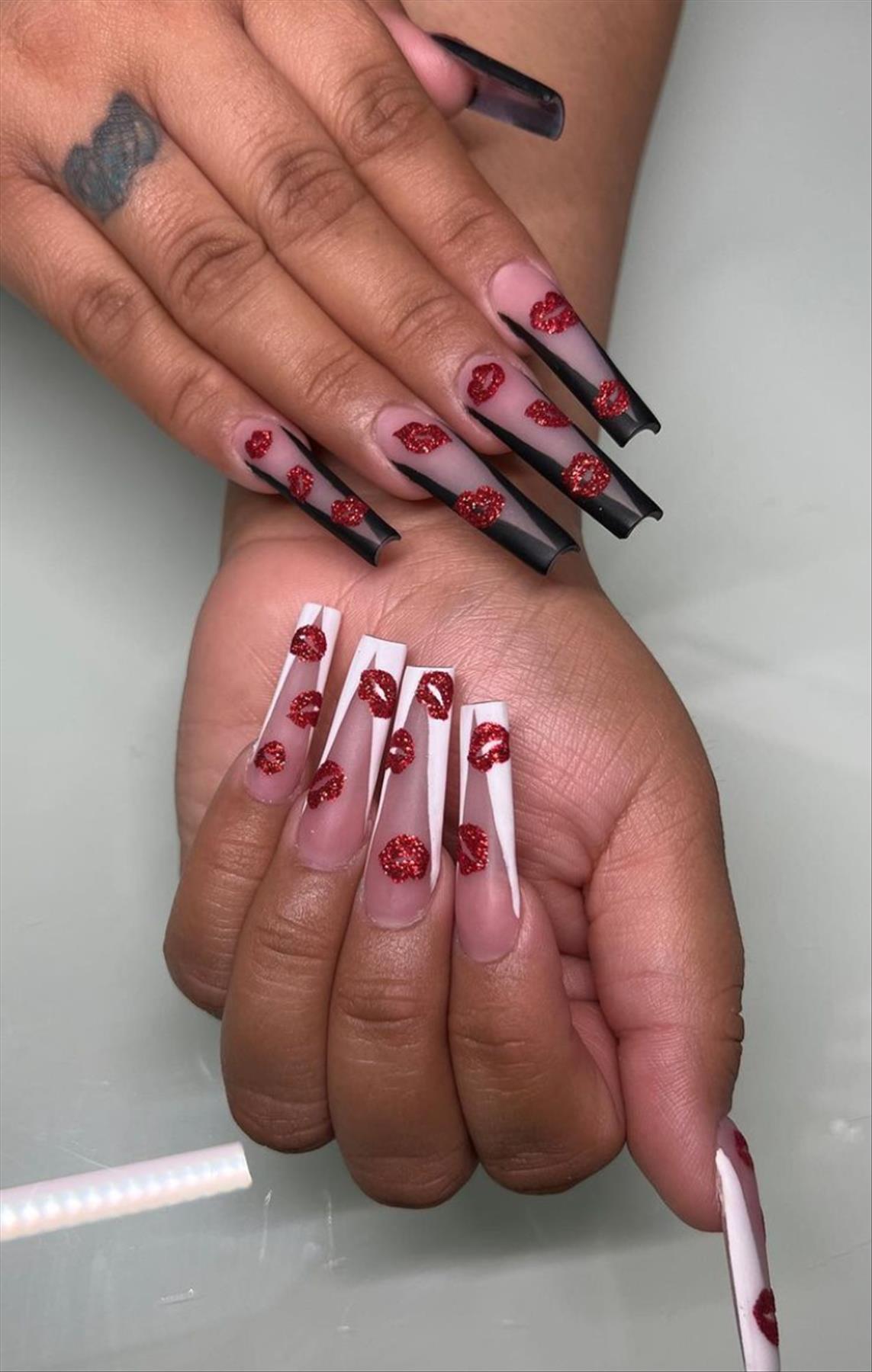 Lovely Valentine's day coffin nails design perfect for 2023