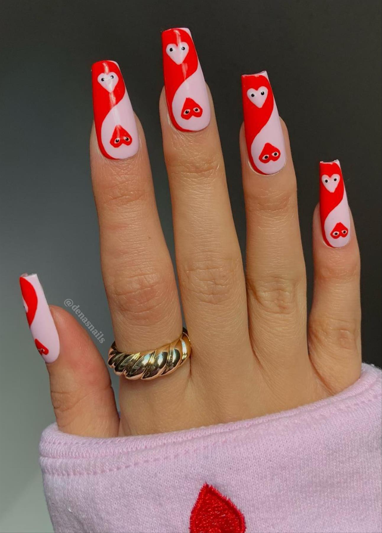 Lovely Valentine's day coffin nails design perfect for 2023