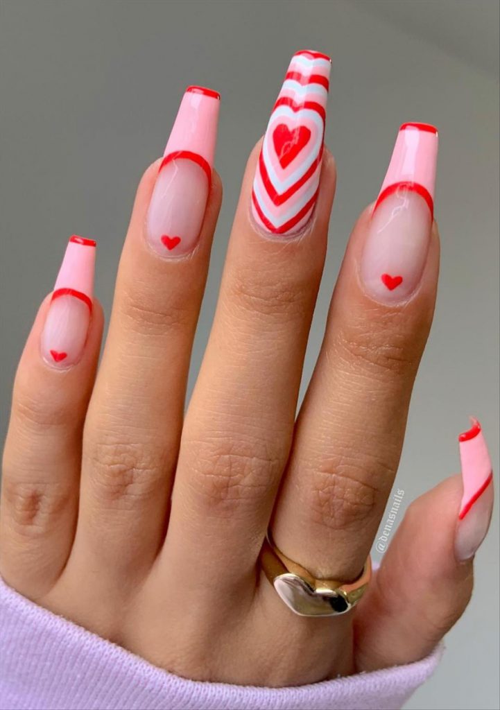 Lovely Valentine's day coffin nails design perfect for 2023